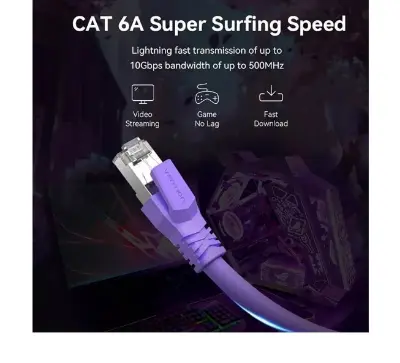 Picture of Vention IBMVJ Cat-6A SFTP, 5 Meter, Purple Network Cable #IBMVJ Patch Cable