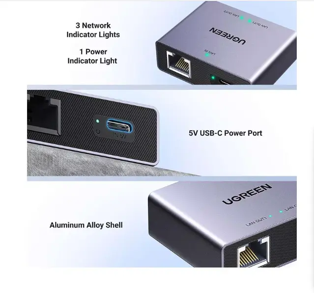 Picture of UGREEN NW301 (45311) RJ45 Female To Female Gigabit Ethernet Splitter (1 In 2 Out) #45311