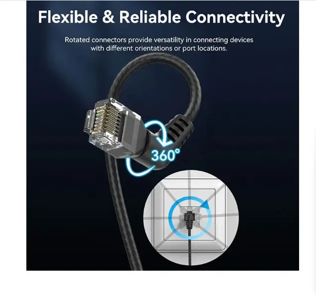 Picture of Vention IBOBN Cat-6A UTP, 15 Meter, Black Rotate Right Angle Patch Cable #IBOBN