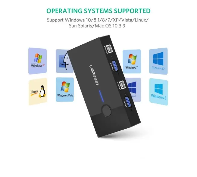 Picture of UGREEN (CM595) 30357 KVM Black Switch with 2 Ports USB (30357)