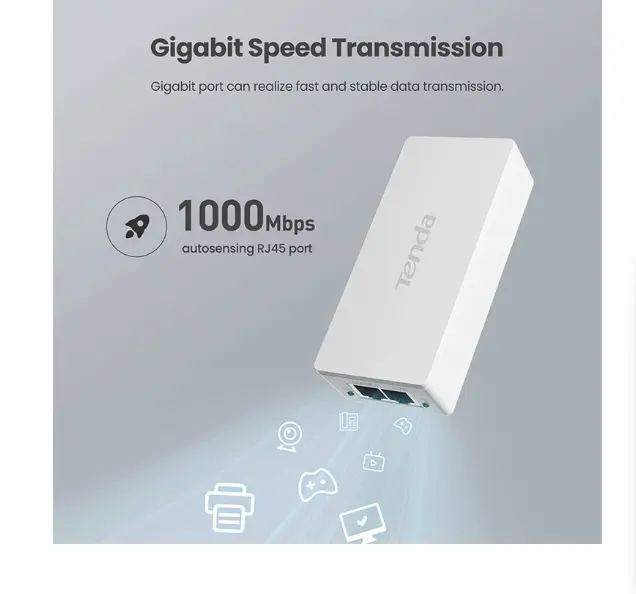 Picture of Tenda PoE30G-AT (1PoE. 1LAN) GIGABIT PoE INJECTOR ( Upto 30W)