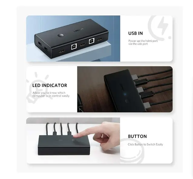 Picture of UGREEN CM200 (50744) KVM Black Network Switch