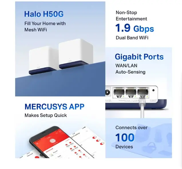 Picture of MERCUSYS HALO H50G AC1900 Mbps Gigabit Dual-Band Wi-Fi 5 Mesh Router (2-Pack)
