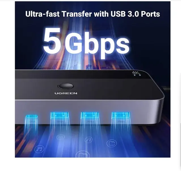 Picture of UGREEN CM664 (15707) HDMI KVM Black & Gray Switch with 4 USB Port