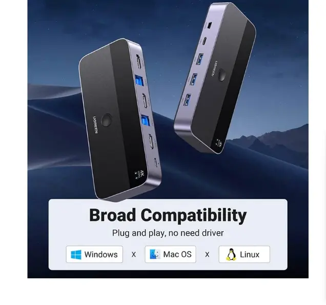 Picture of UGREEN CM664 (15707) HDMI KVM Black & Gray Switch with 4 USB Port