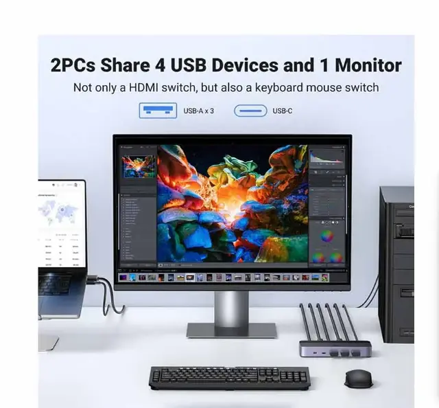 Picture of UGREEN CM664 (15707) HDMI KVM Black & Gray Switch with 4 USB Port