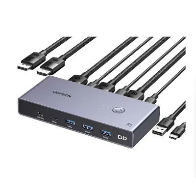 Picture of UGREEN CM695 (25962) DisplayPort KVM Gray Switch with 4 USB Port