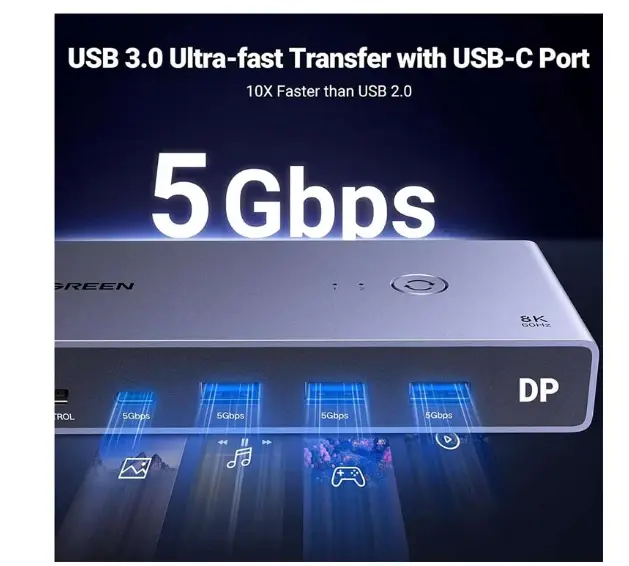 Picture of UGREEN CM695 (25962) DisplayPort KVM Gray Switch with 4 USB Port