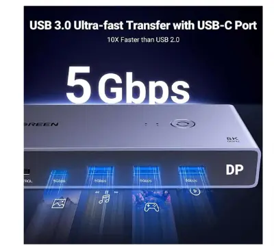 Picture of UGREEN CM695 (25962) DisplayPort KVM Gray Switch with 4 USB Port