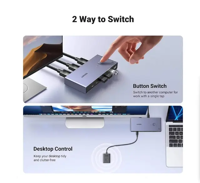 Picture of UGREEN CM695 (25962) DisplayPort KVM Gray Switch with 4 USB Port