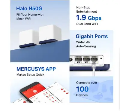Picture of MERCUSYS HALO H50G AC1900 Mbps Gigabit Dual-Band Wi-Fi 5 Mesh Router (3-Pack)