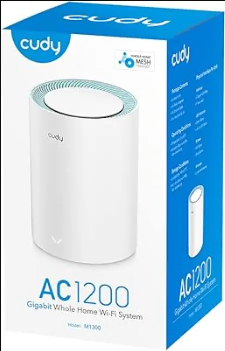 Picture of Cudy M1300 (1-Pack) AC1200 Dual Band Whole Home Wi-Fi Mesh System - 867Mbps on 5GHz and 300Mbps on 2.4GHz - 2 Gigabit Ethernet Ports - White