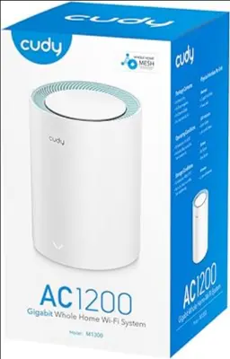 Picture of Cudy M1300 (1-Pack) AC1200 Dual Band Whole Home Wi-Fi Mesh System - 867Mbps on 5GHz and 300Mbps on 2.4GHz - 2 Gigabit Ethernet Ports - White