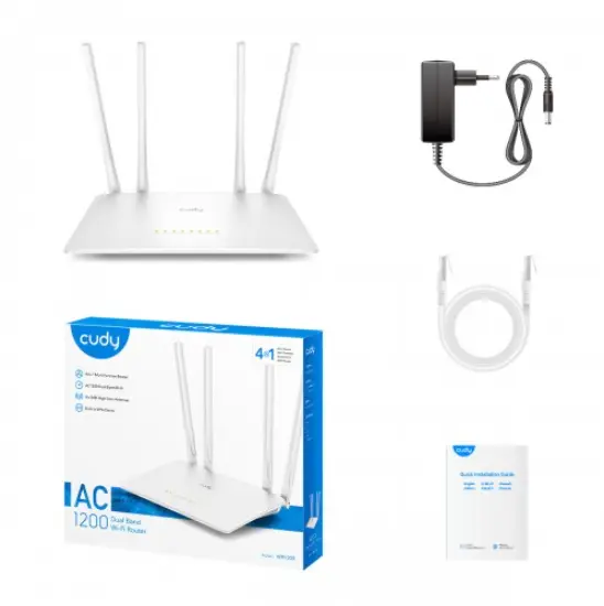 Picture of Cudy WR1200 AC1200 Dual Band Smart Wi-Fi Router - 5dBi High Gain Antennas - 867Mbps at 5GHz and 300Mbps at 2.4GHz - White