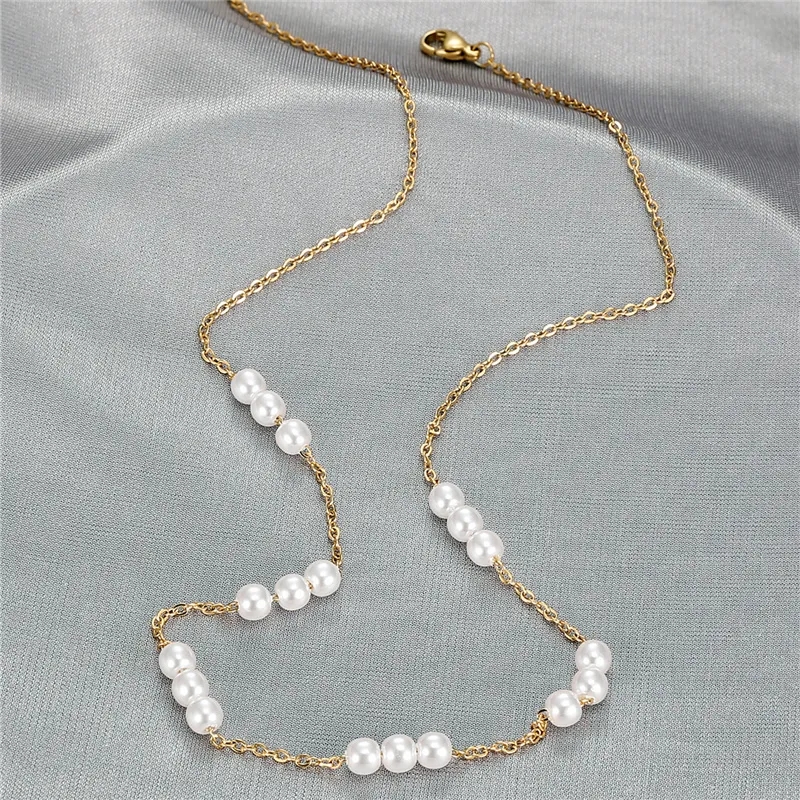 Picture of Pearl Chain Necklace Women Tenoor - Gold