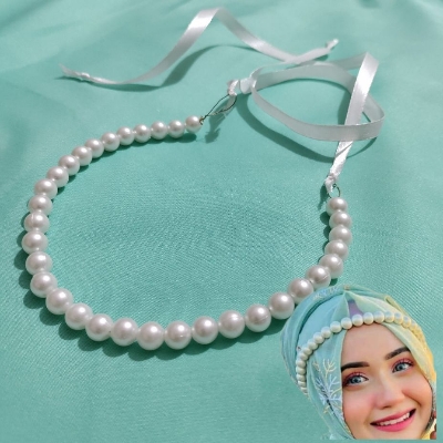 Picture of Hijab Pearl Crown Headpiece Women Ladies Fashion Tenoor - Off White