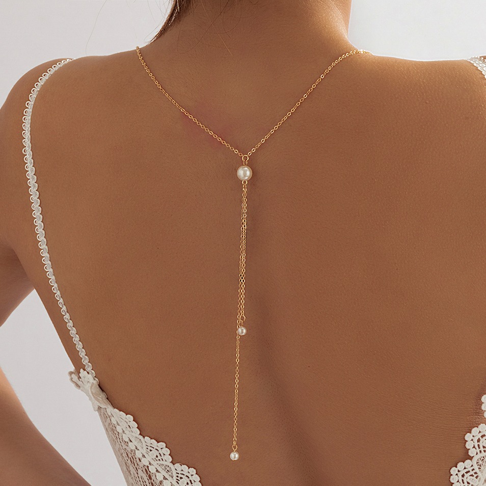 Picture of Backdrop Necklaces Back Chest Chain for Women Wedding Bridal Backless Dress Prom Accessories Tenoor - Gold