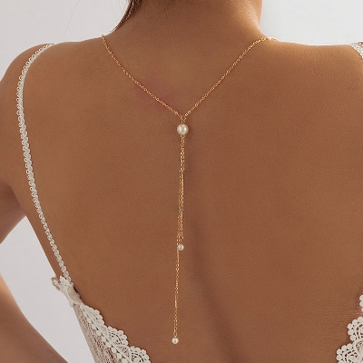 Picture of Backdrop Necklaces Back Chest Chain for Women Wedding Bridal Backless Dress Prom Accessories Tenoor - Gold