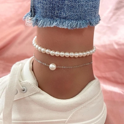Picture of Chain Pearl Anklet Dating Wedding Jewellery Special Edition Anklet - Off White