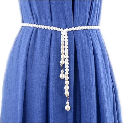 Picture of Wedding Party Pearl Dress Belt Adjustable Size - Off White