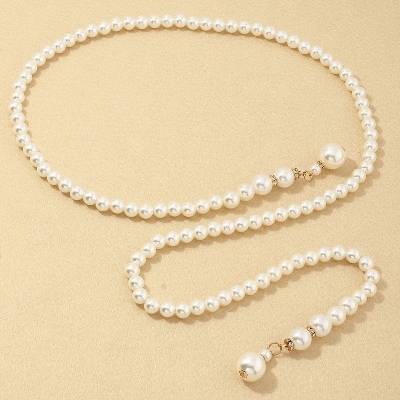 Picture of Wedding Party Pearl Dress Belt Adjustable Size - Off White