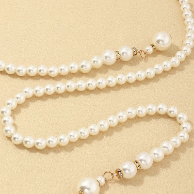 Picture of Wedding Party Pearl Dress Belt Adjustable Size - Off White
