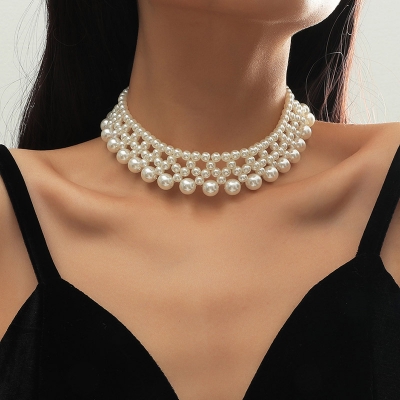 Picture of Femme Luxury Pearl Clavicle Chain Long Layered Pearl Necklace Europe United INS Fashion Choker Women's Jewelry - Off White