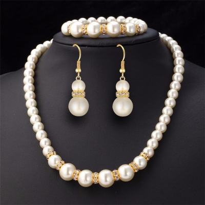 Picture of Jewellery Sets Charm Wedding Jewelry Set Pearl Party Prom Gift Crystal Bracelet Necklace Earrings for Women - Off White