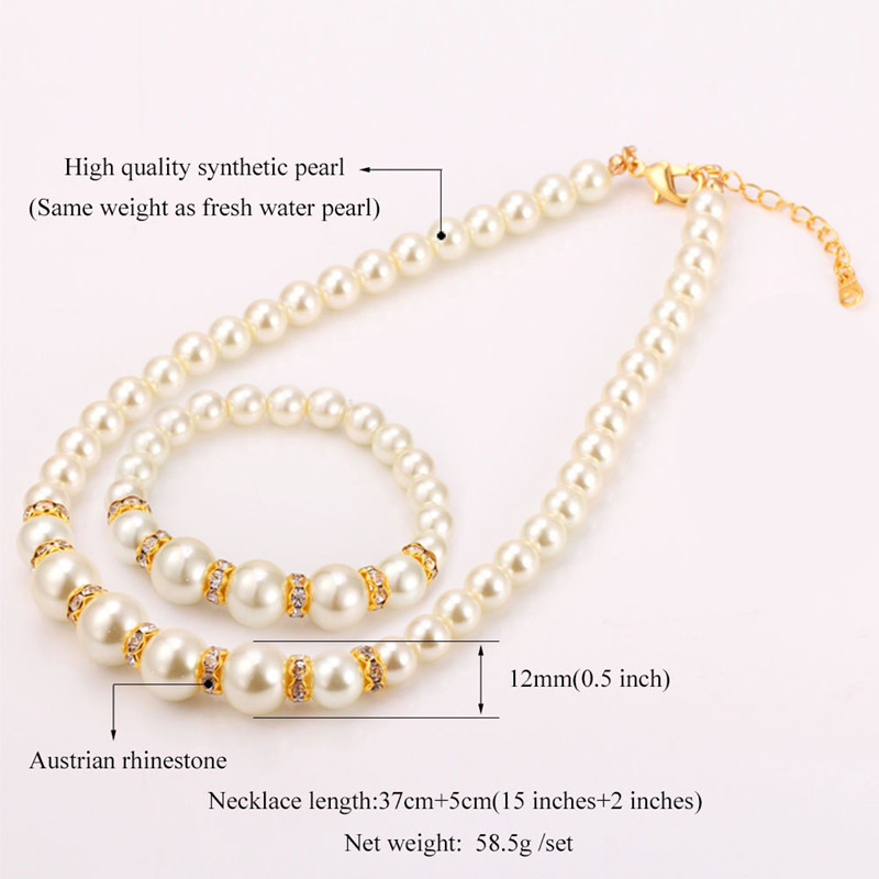 Picture of Jewellery Sets Charm Wedding Jewelry Set Pearl Party Prom Gift Crystal Bracelet Necklace Earrings for Women - Off White