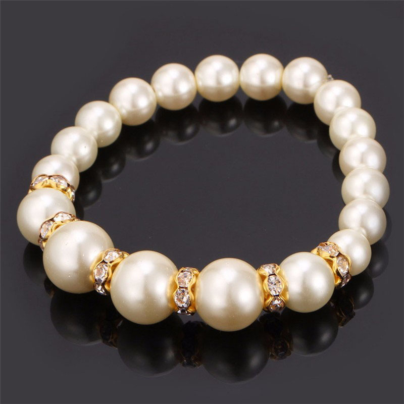 Picture of Jewellery Sets Charm Wedding Jewelry Set Pearl Party Prom Gift Crystal Bracelet Necklace Earrings for Women - Off White