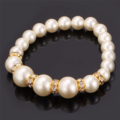 Picture of Jewellery Sets Charm Wedding Jewelry Set Pearl Party Prom Gift Crystal Bracelet Necklace Earrings for Women - Off White