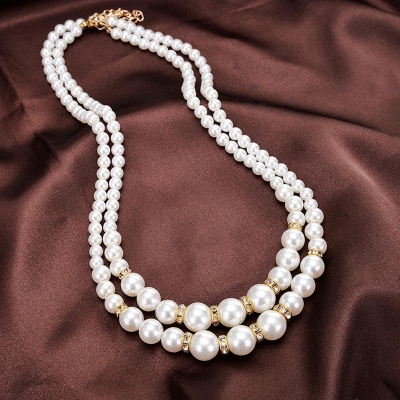Picture of 2 Layer Pearl Necklace Stone with Off White Pearl - Off White