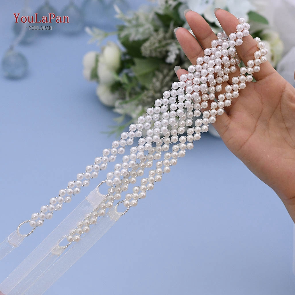 Picture of Pearls Belt Thin Bridal Wedding Dress Sash Beading Chain for Women Bling Belts for Plus Size Bridesmaid Belt - Off White