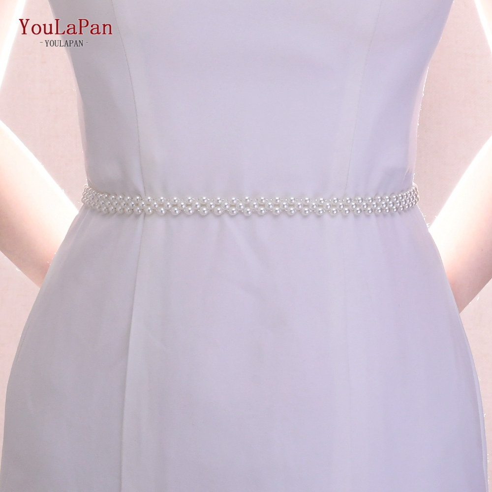 Picture of Pearls Belt Thin Bridal Wedding Dress Sash Beading Chain for Women Bling Belts for Plus Size Bridesmaid Belt - Off White