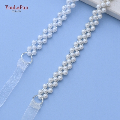 Picture of Pearls Belt Thin Bridal Wedding Dress Sash Beading Chain for Women Bling Belts for Plus Size Bridesmaid Belt - Off White