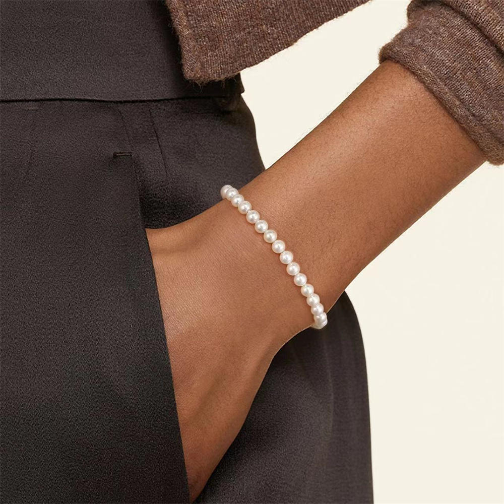 Picture of Elegant Elastic White Pearl Bracelet for Women and Men - Wedding or Banquet Use - Off White