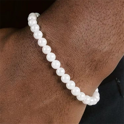Picture of Elegant Elastic White Pearl Bracelet for Women and Men - Wedding or Banquet Use - Off White