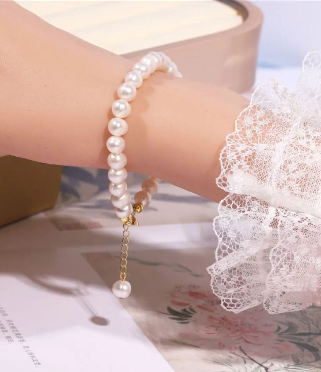 Picture of Pearl Lucky Charm Bracelet for Girls and Women - Wedding, Party, and Travel Accessory - Off White