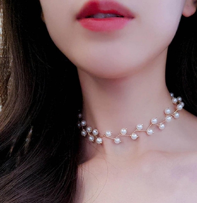 Picture of Pearl Necklace Women Jewelry Choker Trendy Pearl Neck Choker Necklaces - Off White