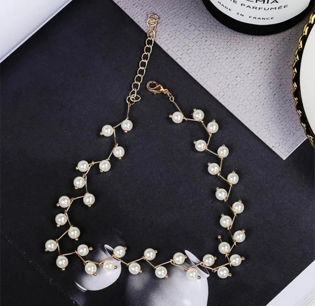 Picture of Pearl Necklace Women Jewelry Choker Trendy Pearl Neck Choker Necklaces - Off White