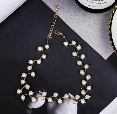 Picture of Pearl Necklace Women Jewelry Choker Trendy Pearl Neck Choker Necklaces - Off White