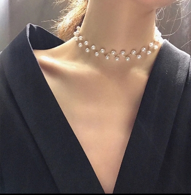 Picture of Pearl Necklace Women Jewelry Choker Trendy Pearl Neck Choker Necklaces - Off White