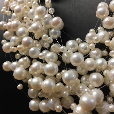 Picture of 30 Lines Transparent String Pearl Necklace Multi Layers 30 Lines For Women Fashion Jewerly Wedding Party Night Dress - White