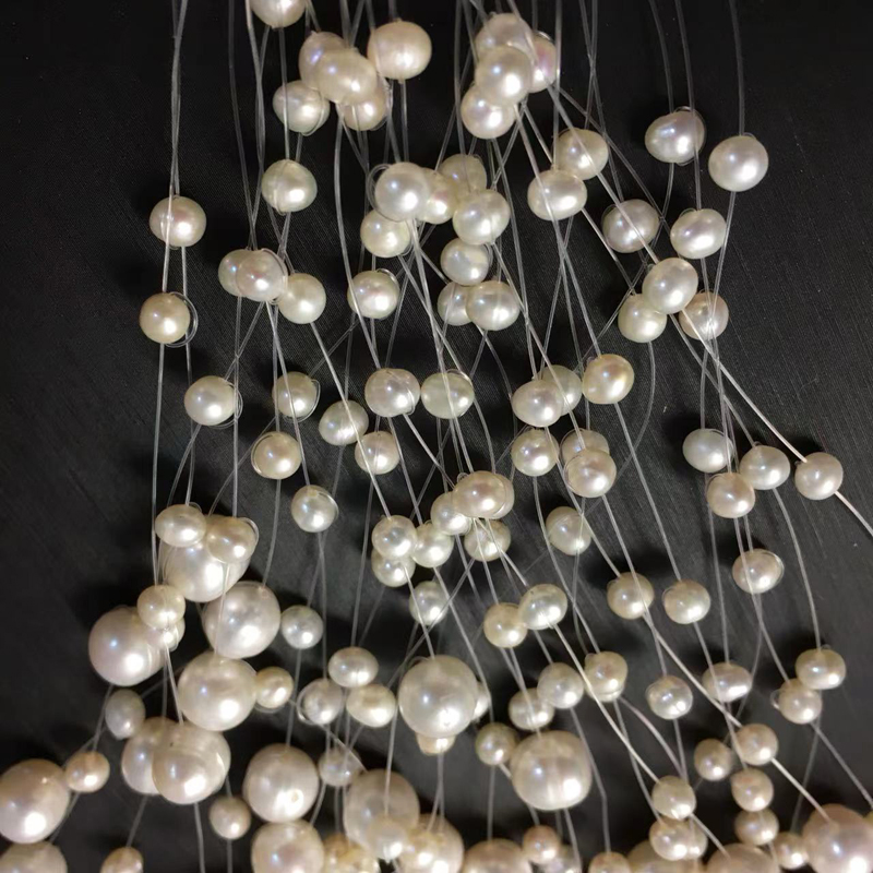 Picture of 30 Lines Transparent String Pearl Necklace Multi Layers 30 Lines For Women Fashion Jewerly Wedding Party Night Dress - White