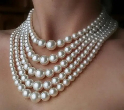 Picture of Big Pearl Jewelry Bridal Necklace Sets Vintage Statement Choker Collar Wedding Accessory Multi layer Beads Jewelry - White