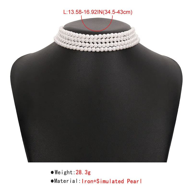 Picture of Vintage Multi-Layer White Imitation Pearl Choker Necklace Fashion Simple Short Clavicle Chain Women Party Wedding Bride Jewelry - White