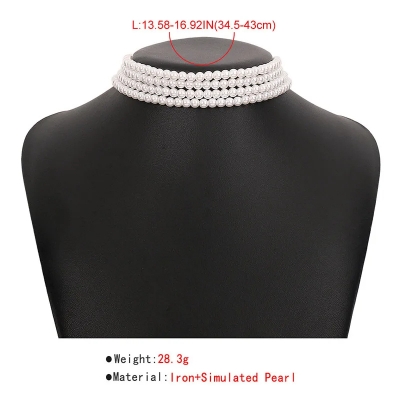 Picture of Vintage Multi-Layer White Imitation Pearl Choker Necklace Fashion Simple Short Clavicle Chain Women Party Wedding Bride Jewelry - White