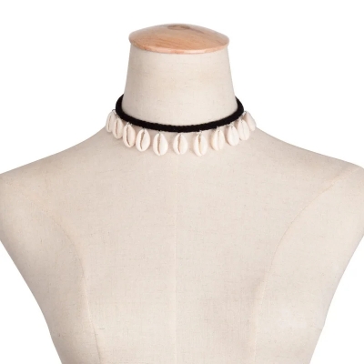 Picture of Contemporary handcrafted Bohemian fashion jewelry featuring a shell choker necklace - White