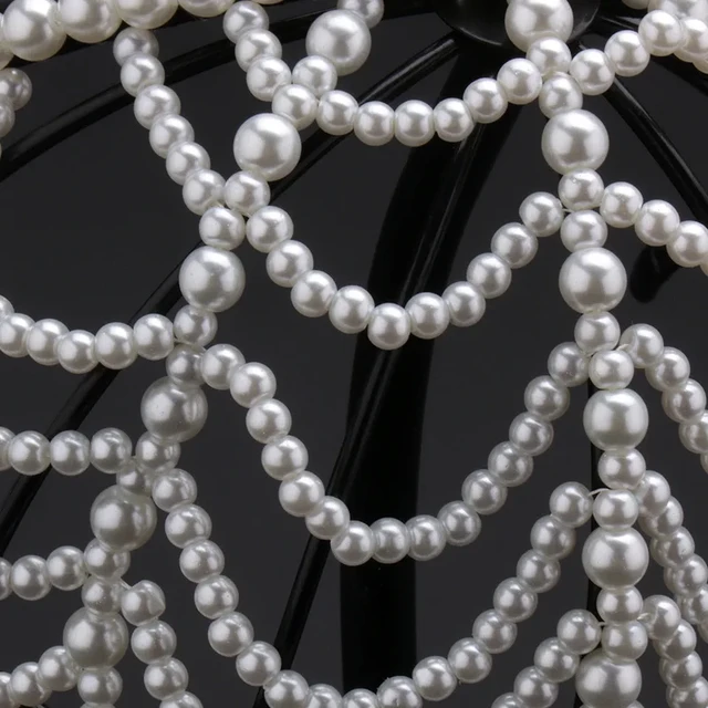 Picture of Womens Imitation Pearl Grid Forehead Party Hair Hoop Droped Headband - White