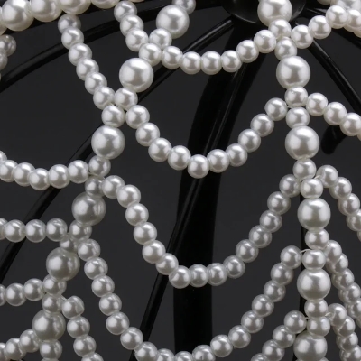 Picture of Womens Imitation Pearl Grid Forehead Party Hair Hoop Droped Headband - White